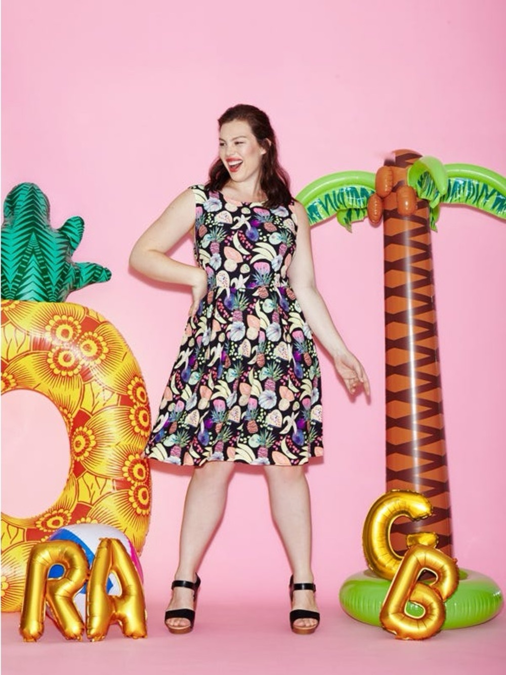Rachel Antonoff for Gwynnie Bee Fruit Print Open Back Dress 16W
